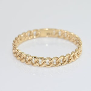 14k Solid Gold Chain Ring: Dainty Minimalist Band, Handmade