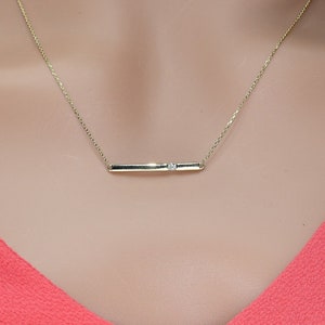 14k Solid Gold Bar Necklace: Dainty Moissanite Pendant