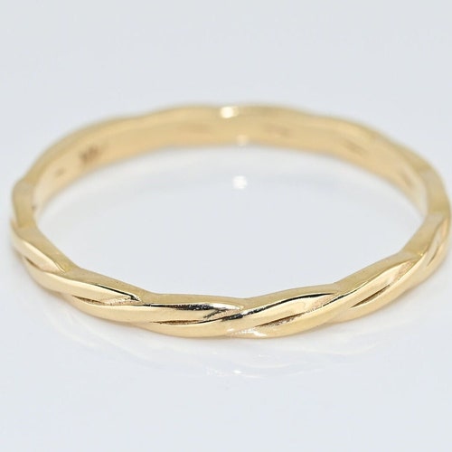 14k Solid Gold Dainty Twist Band Ring / Real Gold Twisted Rope Etsy