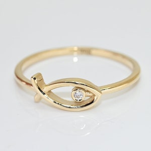 Solid Gold Ichthys Ring: Handmade Christian Fish Ring