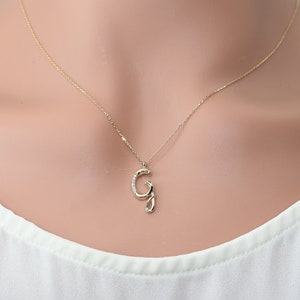 Solid Gold Letter G Moissanite Necklace / Real Gold Unique Design Initial G Pendant / Handmade Fine Jewelry  /  All Letters Available