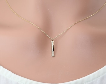 14k Solid Gold Letter I Moissanite Necklace Real Gold Unique