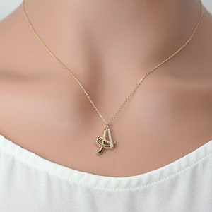 Solid Gold Letter A Moissanite Necklace / Real Gold Unique Design Initial A Pendant / Handmade Fine Jewelry  /  All Letters Available