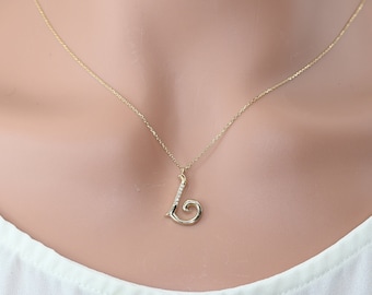 Solid Gold Letter L Moissanite Pendant: Handmade Initial Necklace