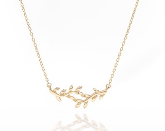 14k Solid Gold Dainty Leaf Necklace, Real Gold Vine Leaves Necklace, Premium Necklace For Her, Handmade Fine Jewelry by Selanica