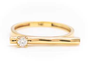 14k Solid Gold Iconic Bar Ring, Real Gold Unique Design Ring, Handmade Premium Fine Jewelry By Selanica