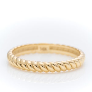 14k Solid Gold Twist Band Ring, Real Gold Dainty Twisted Rope Ring, Premium Dome Ring, Handmade Fine Jewelry By Selanica