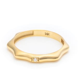 14k Solid Gold Wave Band Ring: Handmade Moissanite Wedding Band
