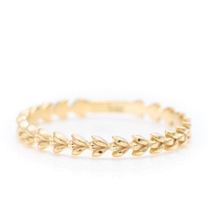 14k Solid Gold Leaf Ring: Dainty Vine, Handmade Jewelry
