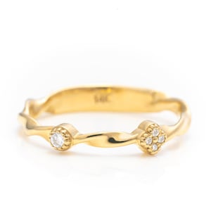 Solid Gold Dainty Wave Ring, Real Gold Premium Wave Band Ring, Handmade Fine Jewelry By Selanica