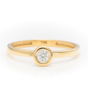 Solid Gold Bezel Solitaire Ring, Real Gold Premium Ring, Handmade Fine Jewelry By Selanica