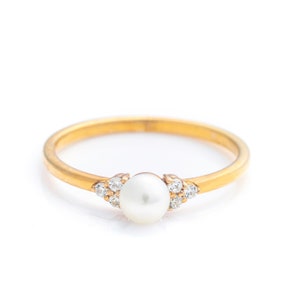 Solid Gold Dainty Natural Pearl Ring, Real Gold Premium Pearl Ring, Unique Design  Ring, Handmade Fine Jewelry By Selanica