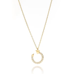 Solid Gold Open Circle Necklace, Real Gold Premium Nail Necklace, Handmade Fine Jewelry by Selanica