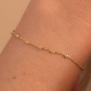 Solid Gold Moissanite Bracelet: Dainty Six Stone, Handmade Jewelry