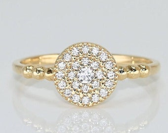 14k Solid Gold Round Ring, Premium Real Gold Ring, D Color VS/SI Clarity Moissanites, Handmade Fine Jewelry By Selanica