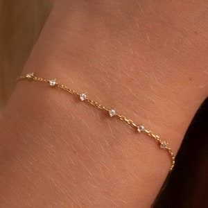 Solid Gold Moissanite Bracelet: Dainty Minimalist Fine Jewelry