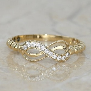 14k Solid Gold Moissanite Infinity Ring: Handmade Eternity Band