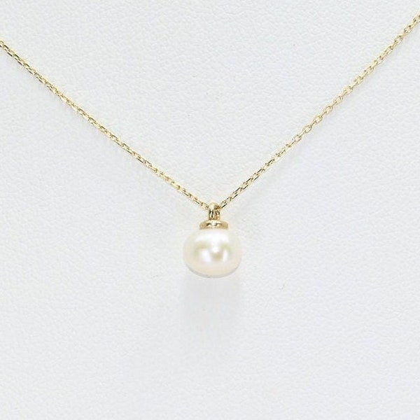 14k Solid Gold Natural Pearl Necklace, Real Gold Pearl Pendant,  Elegant Pearl Necklace For Her, Handmade Fine Jewelry by Selanica