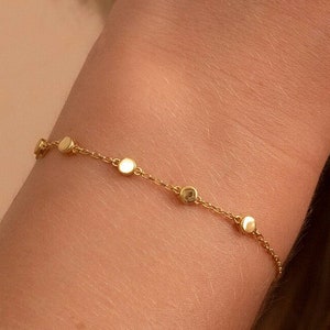 Solid Gold Dainty Disc Bracelet: Handmade Minimalist Fine Jewelry