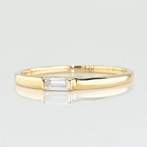 14k Solid Gold Baguette Ring: Dainty Stackable Band