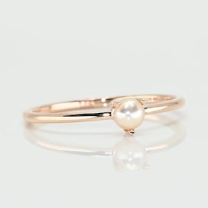 Solid Gold Pink Pearl Ring, Rose Gold Minimalist Pearl Ring For Her, Natural Pink Pearl, Dainty Ring, Handmade Fine Jewelry By Selanica