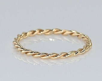 14k Solid Gold Stackable Dainty Twist Band / Real Gold Twist Ring / Twist Rope Ring / Handmade Fine Jewelry By Selanica