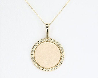 14k Solid Gold Engravable Disc Charm, Real Gold Disc Pendant, Premium Charm Necklace, Handmade Fine Jewelry by Selanica