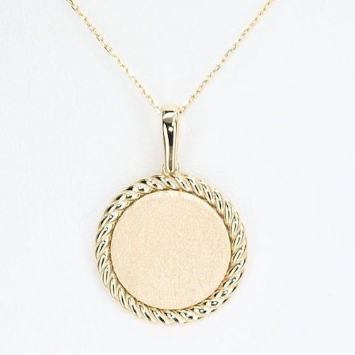 14k Solid Gold Engravable Disc Charm Real Gold Disc Pendant Etsy