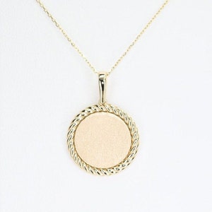 14k Solid Gold Engravable Disc Charm, Real Gold Disc Pendant, Premium Charm Necklace, Handmade Fine Jewelry by Selanica