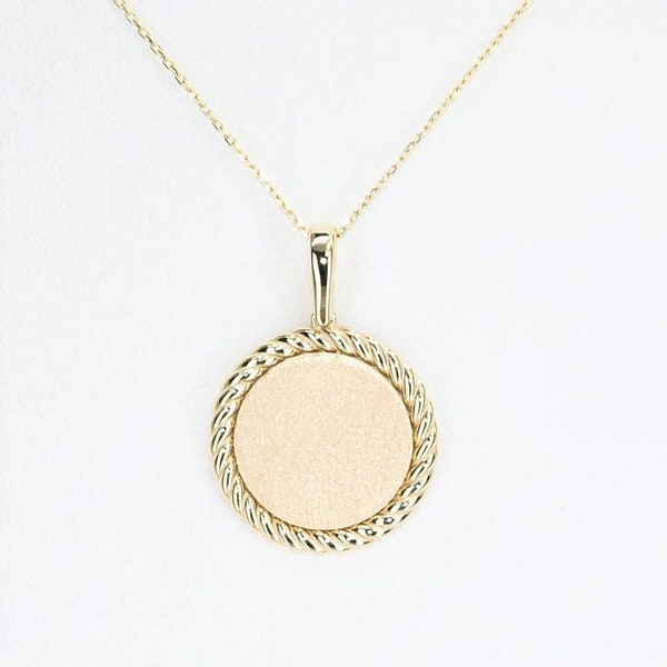 14k Solid Gold Engravable Disc Charm, Real Gold Disc Pendant, Premium Charm Necklace, Handmade Fine Jewelry by Selanica