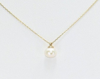 Solid Gold Natural Pearl Necklace, Real Gold Pearl Pendant,  Elegant Pearl Necklace For Her, Handmade Fine Jewelry by Selanica
