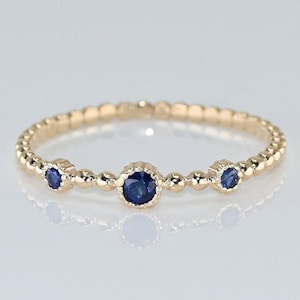 Solid Gold Dainty Sapphire Ring / Real Gold Stackable Sapphire Band / Minimalist Design For Her / Handmade Fine Jewelry By Selanica