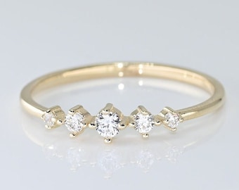 14k Solid Gold Multi Stone Ring, Real Gold Dainty Cluster Ring, Handmade Premium Fine Jewelry By Selanica