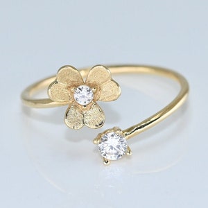 14k Solid Gold Dainty Blossom Ring / Real Gold Open Band Floral Ring / Unique Cherry Blossom Ring / Handmade Fine Jewelry By Selanica