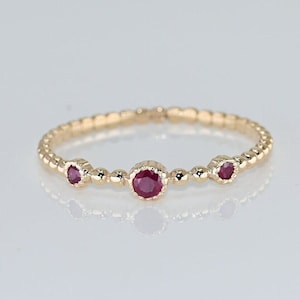 Solid Gold Dainty Ruby Ring / Real Gold Stackable Ruby Band / Unique Minimalist Design For Her / Handmade Fine Jewelry By Selanica