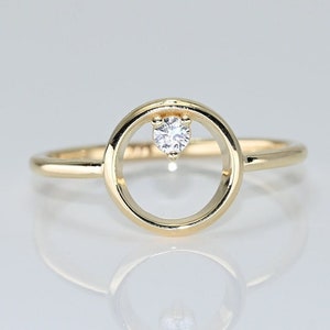 Solid Gold Open Circle Ring, Real Gold Round Moissanite Ring, Unique Design Circular Ring For Her, Handmade Fine Jewelry By Selanica
