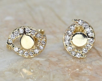 14k Solid Gold Dainty Eye Earring / Real Gold Moissanite Earring For Her / Handmade Fine Jewelry By Selanica