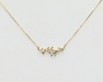 14k Solid Gold Dainty Leaf Necklace, Real Gold Vine Leaf Pendant, Premium Necklace For Her, Handmade Fine Jewelry by Selanica