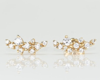 14k Solid Gold Moissanite Cluster Earrings: Handmade Floral Design
