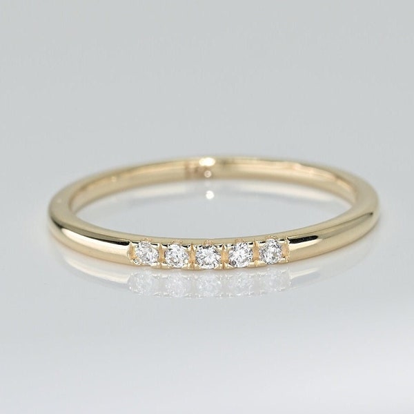 14k Solid Gold Dainty Pave Band Ring, Real Gold Stackable Unique Design Ring, Handmade Premium Fine Jewelry by Selanica