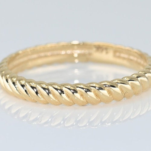 14k Solid Gold Twist Band Ring Real Gold Dainty Twisted Rope Etsy