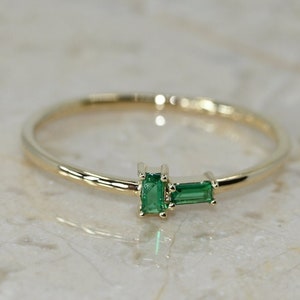 14k Solid Gold Dainty Birth Stone Ring / Real Gold Dainty Stackable Emerald Band / Unique Design For Her / Handmade Fine Jewelry By Selanica