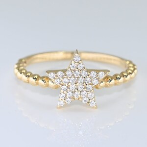 Solid Gold Moissanite Star Ring: Handmade Celestial Jewelry