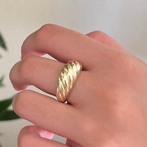 14k Solid Gold  Croissant Ring /  Real Gold Twisted Dome Ring / Thick Gold Ring / Real Gold Chunky Ring / Handmade Fine Jewelry By Selanica