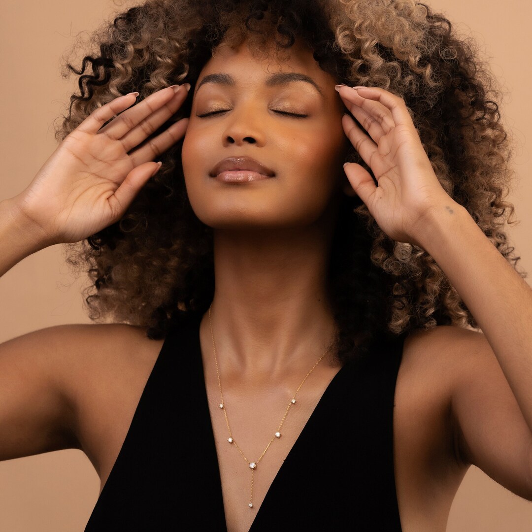 14k Solid Gold Lariat Necklace Real Gold Dainty Y Necklace Etsy