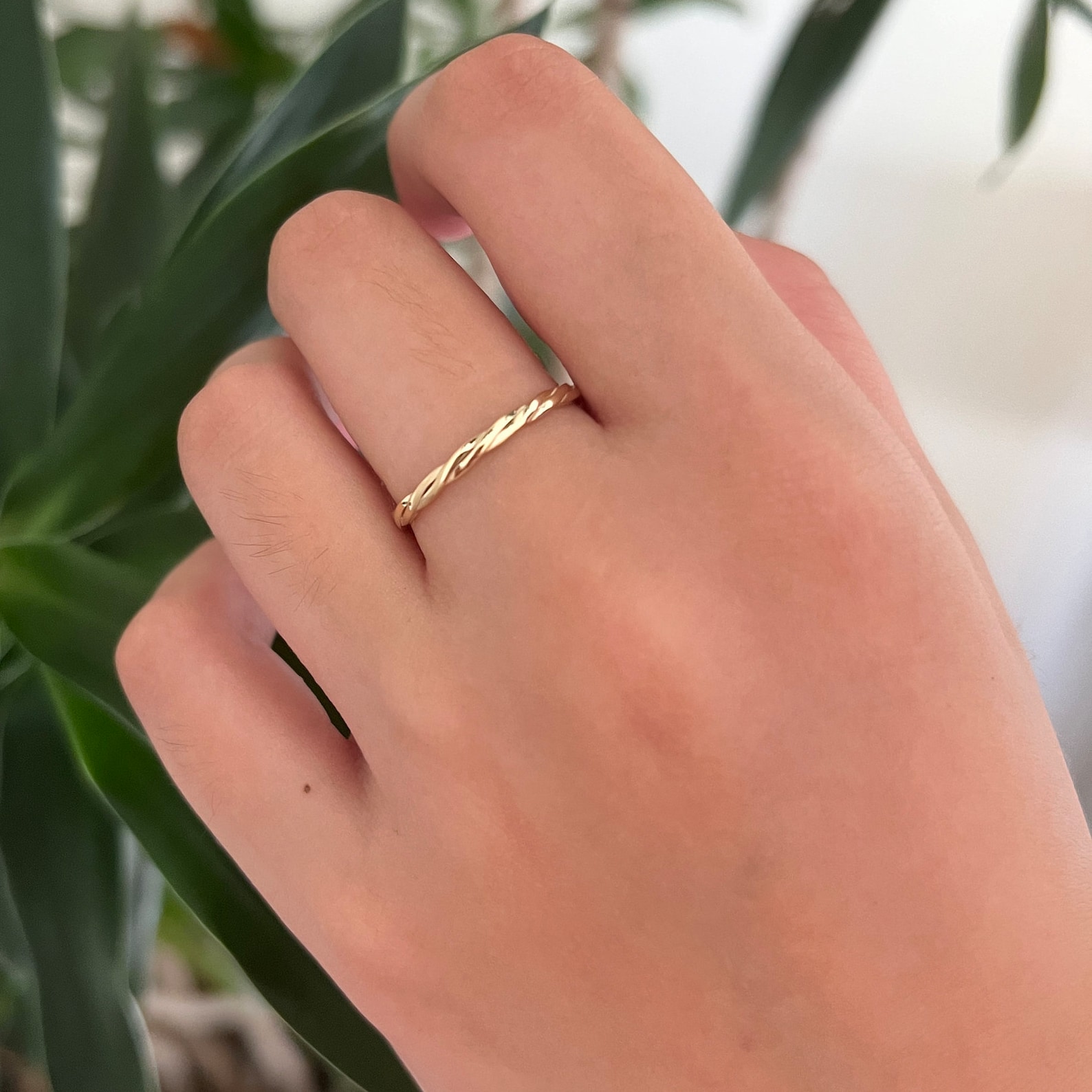 14k Solid Gold Dainty Twist Band Ring / Real Gold Twisted Rope Etsy
