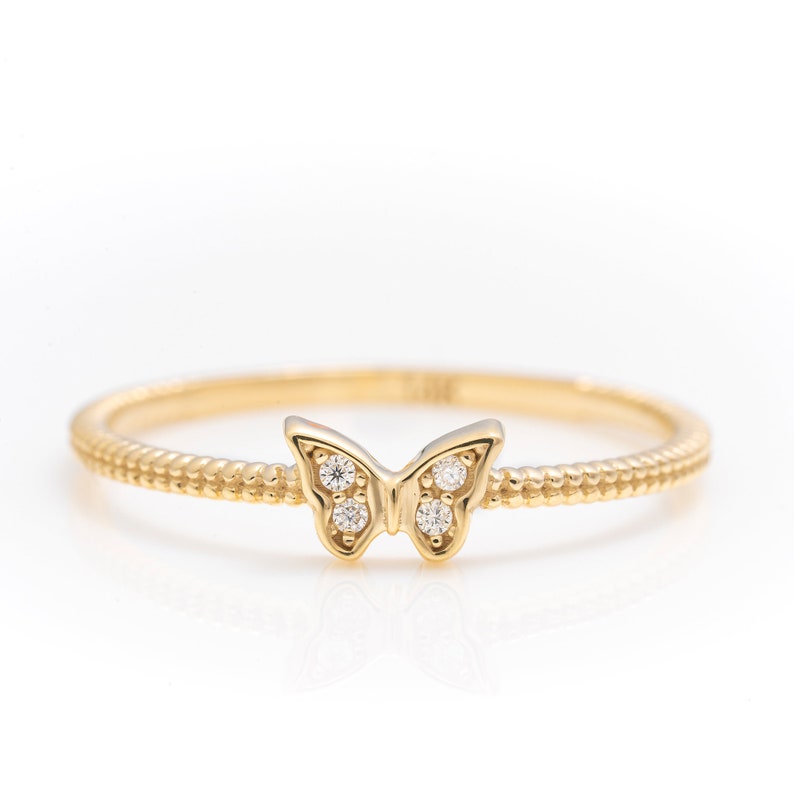 14k Solid Gold Dainty Butterfly Ring / Real Gold Butterfly Ring For Her / Unique Design Band / Handmade Fine Jewelry By Selanica image 1