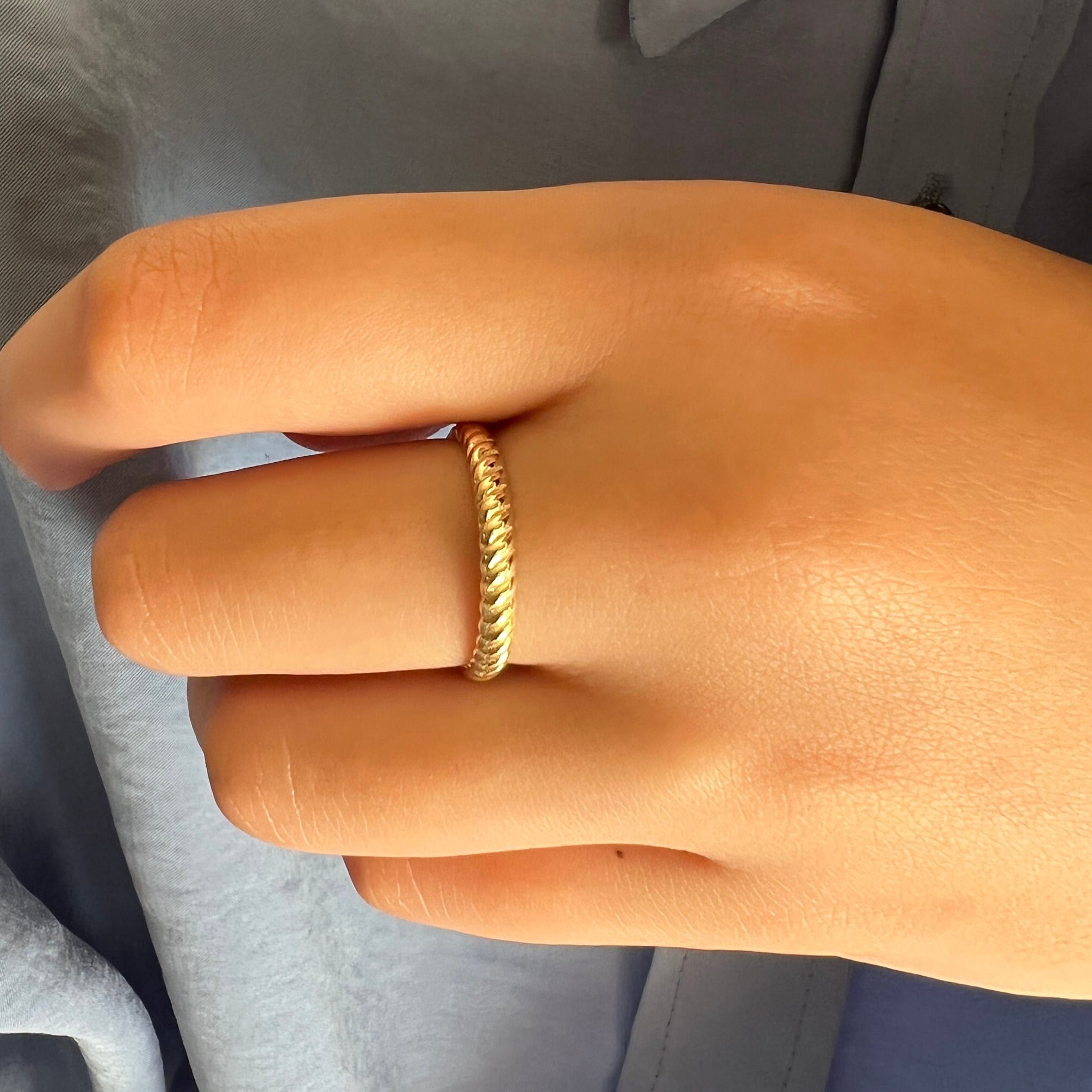 14k Solid Gold Twist Band Ring Real Gold Dainty Twisted Rope Etsy
