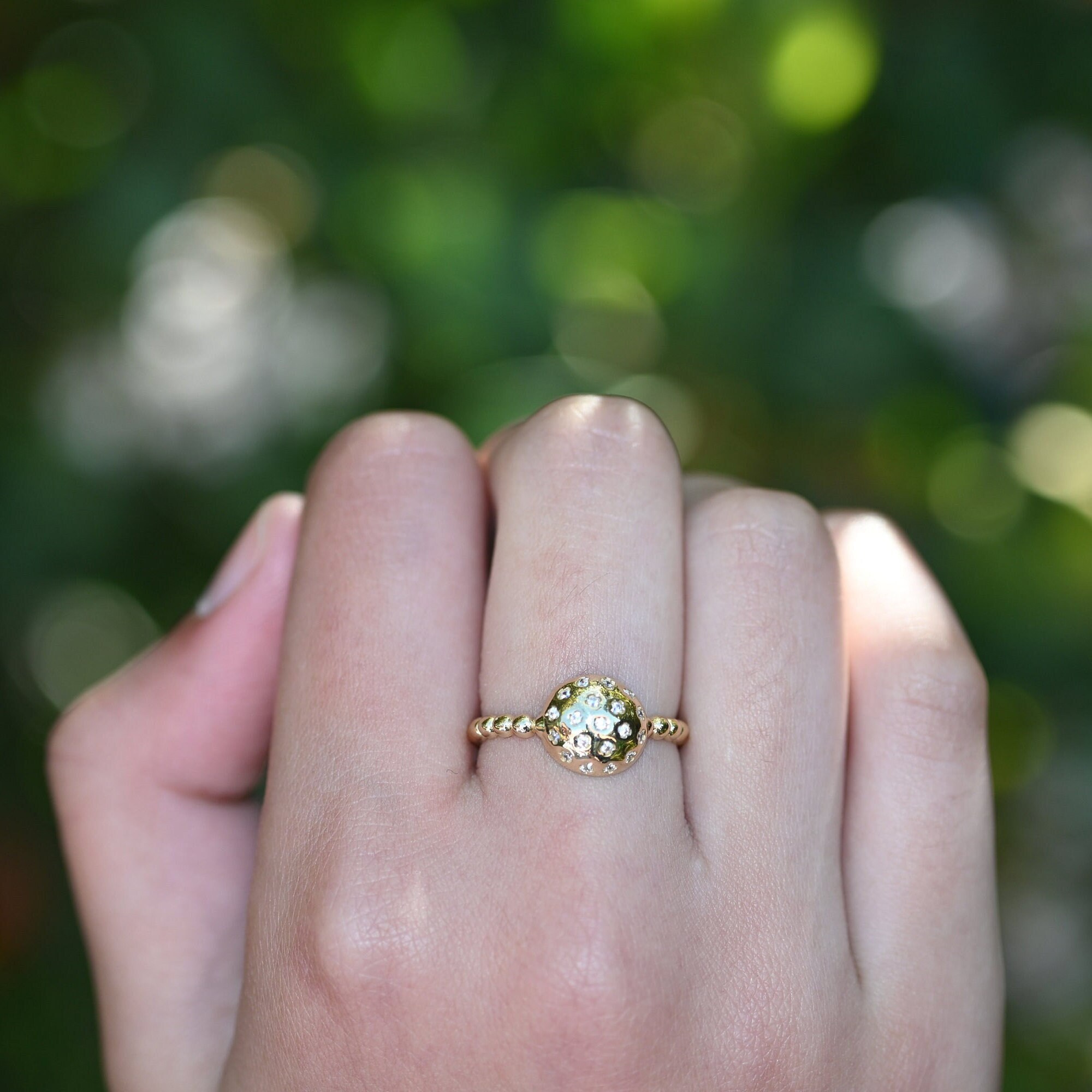 Gold Dome Ring 14k Solid Gold Round Ring Real Gold Unique Etsy