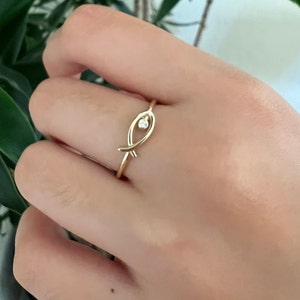 14k Solid Gold Fish Ring, Real Gold Fish Ichthys Ring, Handmade Premium ...